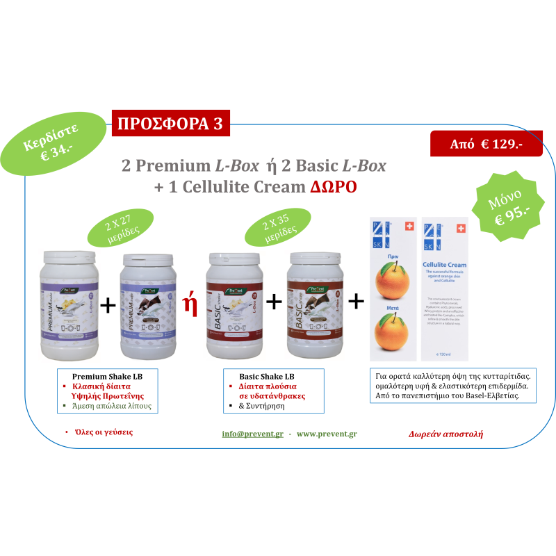 Προσφορά 3 (2 Premium ή  2 Basic + δώρο η  Pre4Skin Cellulite Cream)